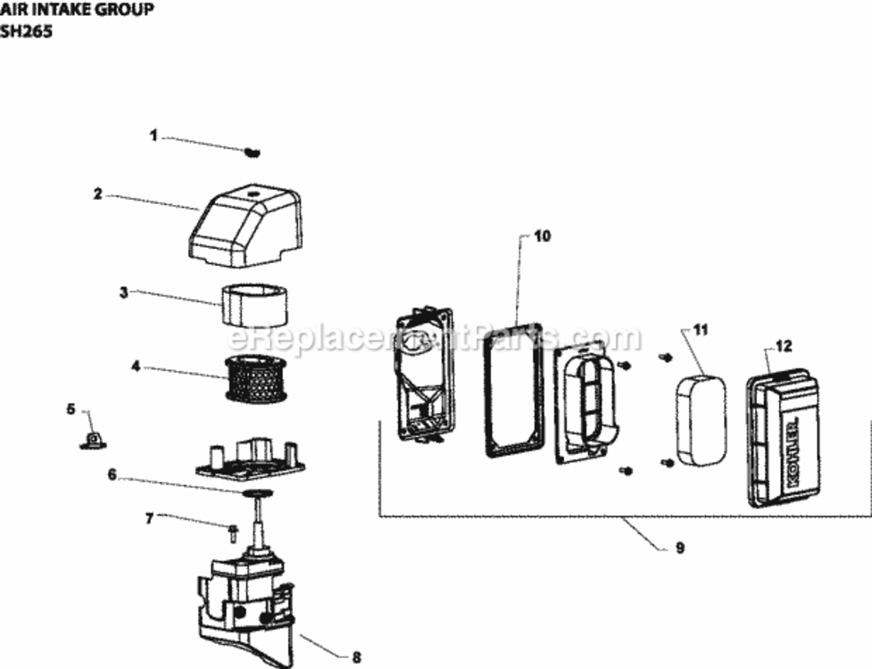 Air_Intake_Group_Sh265-3117_Sh265 Diagram and Parts List for SH265-3117  Kohler Engine