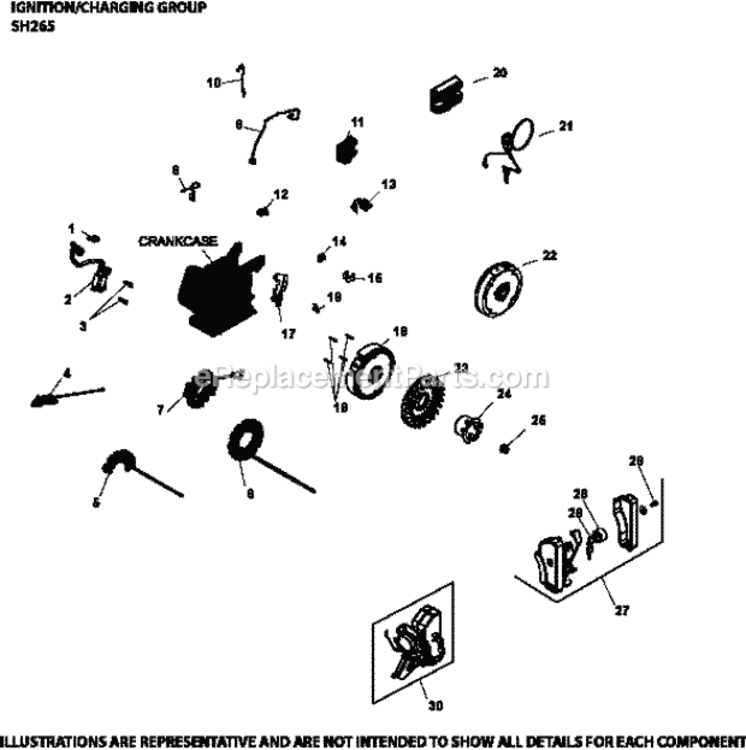 IgnitionCharging_Group_Sh265-3117_Sh265 Diagram and Parts List for SH265-3117  Kohler Engine