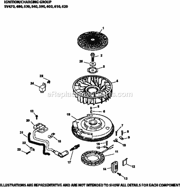 Page J Diagram and Parts List for SV540-3233  Kohler Engine