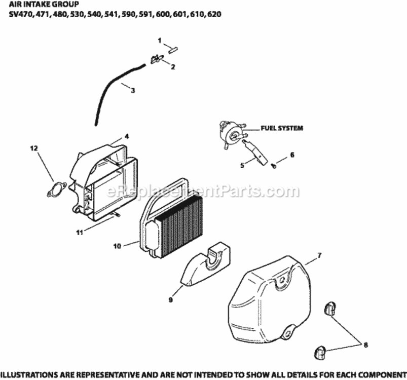 Air_Intake_Group_10-20-13_Sv470-620 Diagram and Parts List for SV541-3216  Kohler Engine