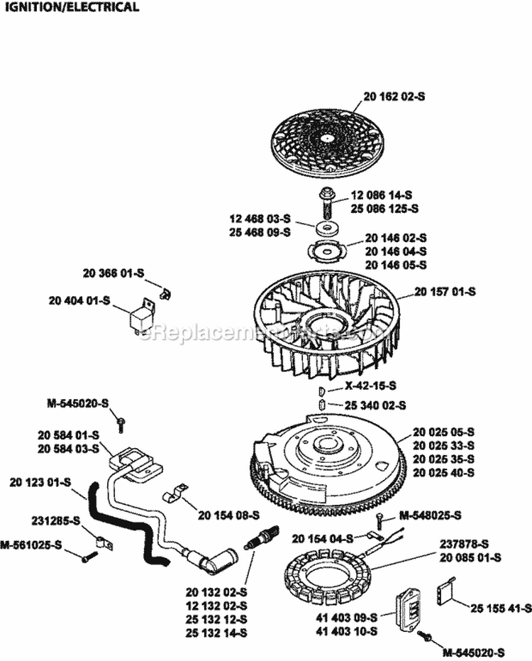 Page J Diagram and Parts List for SV470-0001  Kohler Engine