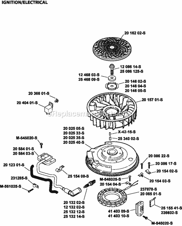 Page J Diagram and Parts List for SV470-0005  Kohler Engine