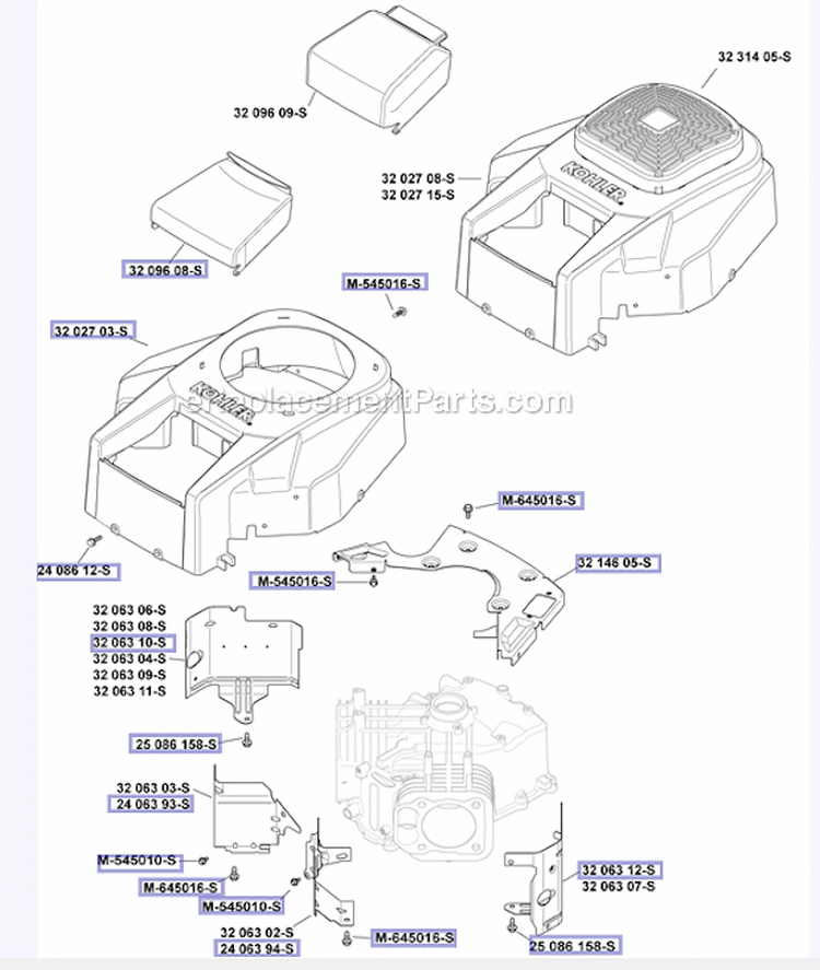 Crankcase Group Diagram and Parts List for SV720  Kohler Engine