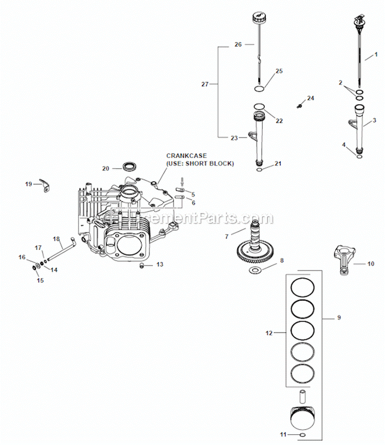 Crankcase Group Diagram and Parts List for SV710  Kohler Engine
