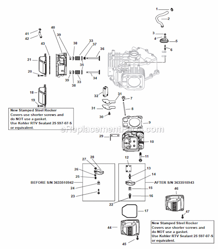 Cylinder HeadBreather Group Diagram and Parts List for SV710  Kohler Engine
