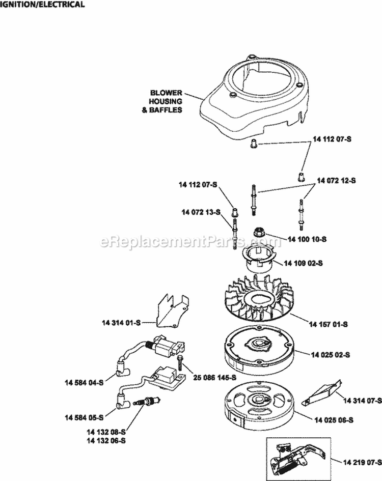 Page J Diagram and Parts List for XT149-0023  Kohler Engine