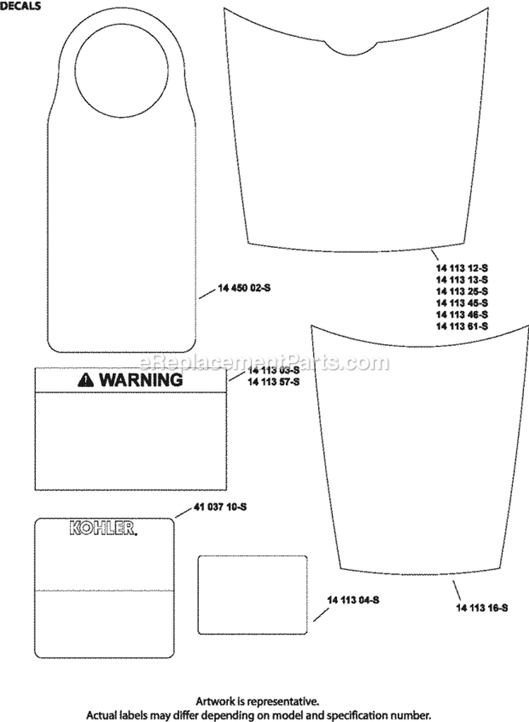 Page E Diagram and Parts List for XT149-0225  Kohler Engine