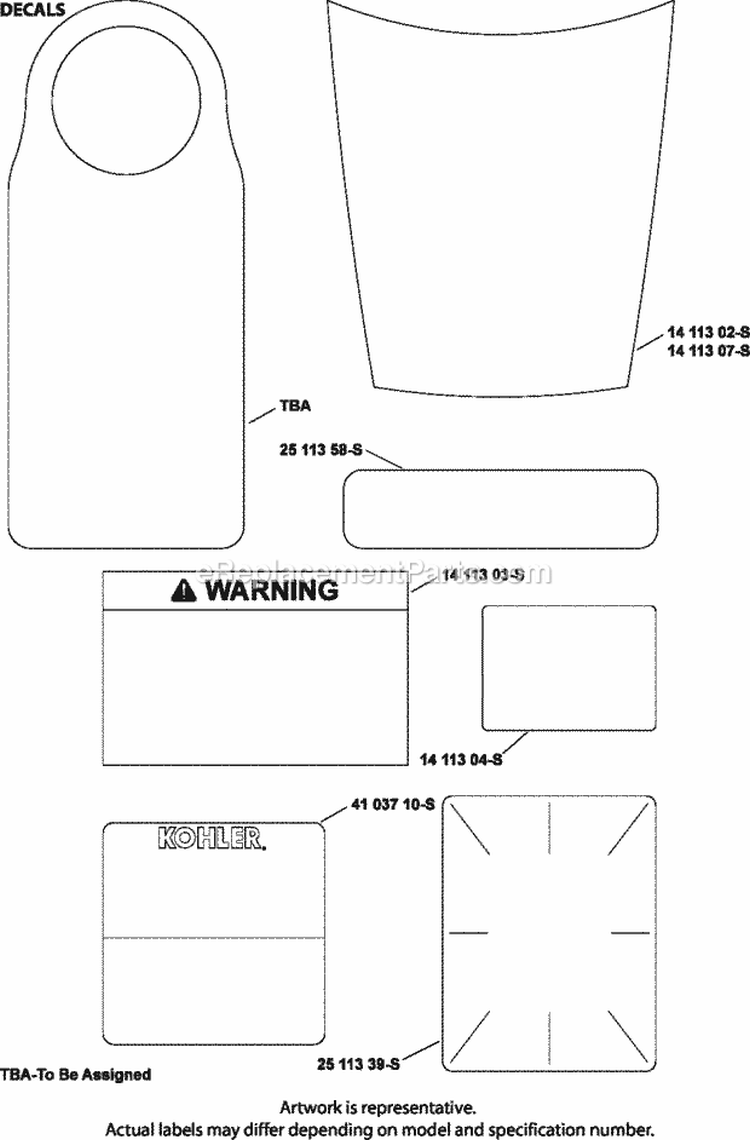 Page E Diagram and Parts List for XT173-0001  Kohler Engine