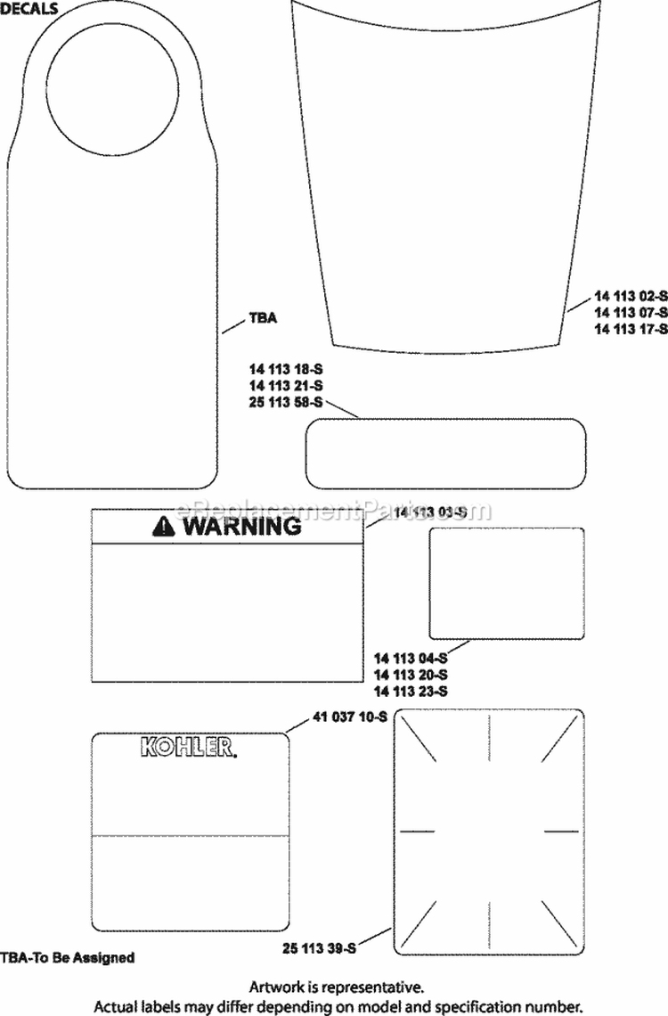 Page E Diagram and Parts List for XT173-0095  Kohler Engine