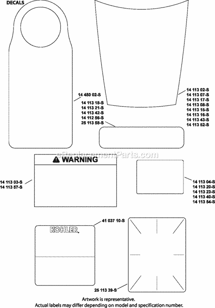 Page E Diagram and Parts List for XT173-0215  Kohler Engine