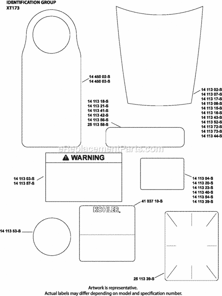 Page I Diagram and Parts List for XT173-3205  Kohler Engine