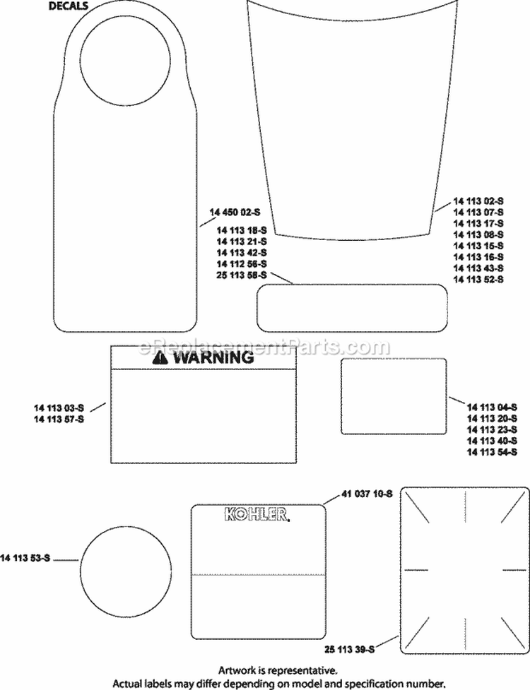 Page E Diagram and Parts List for XT173-0217  Kohler Engine