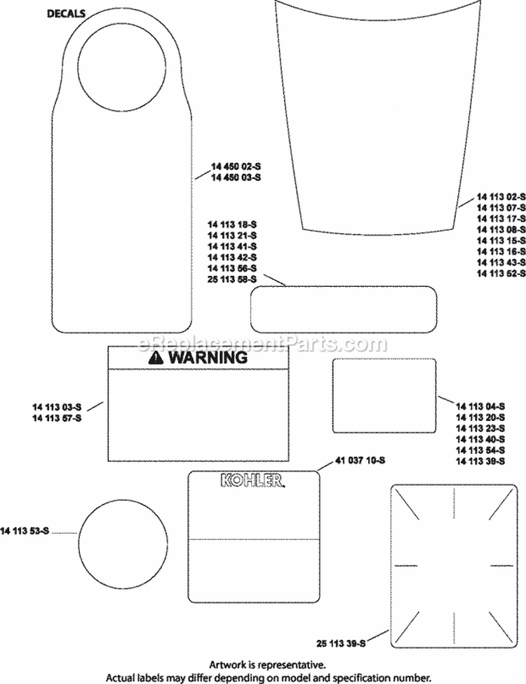 Page E Diagram and Parts List for XT173-0326  Kohler Engine