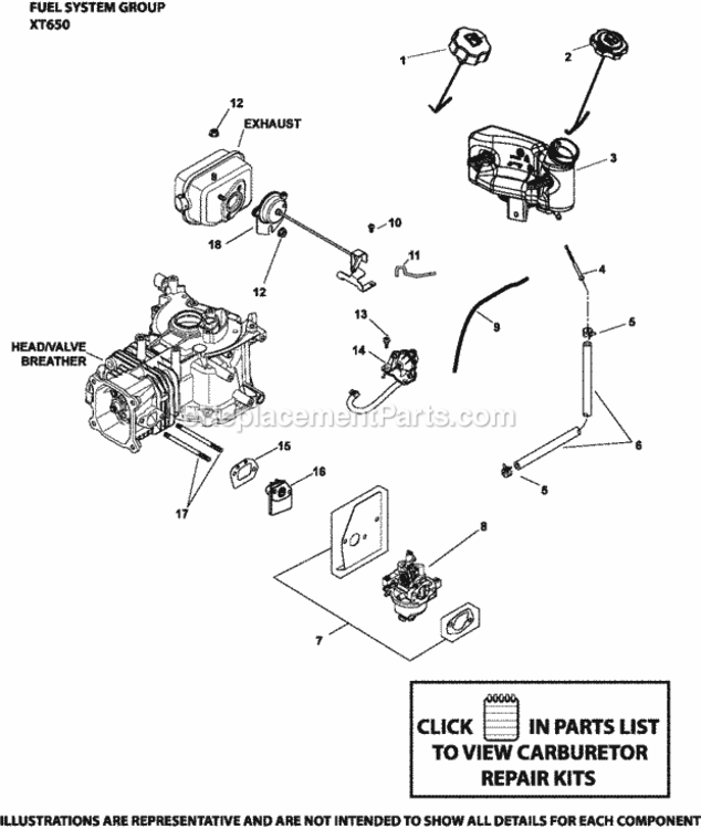 Fuel_System_Group_Xt650-3030_Xt650 Diagram and Parts List for XT650-3030  Kohler Engine