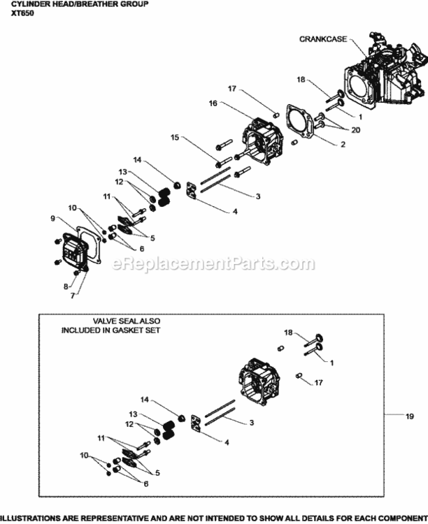 Cylinder Head Breather Diagram and Parts List for XT650-3034  Kohler Engine