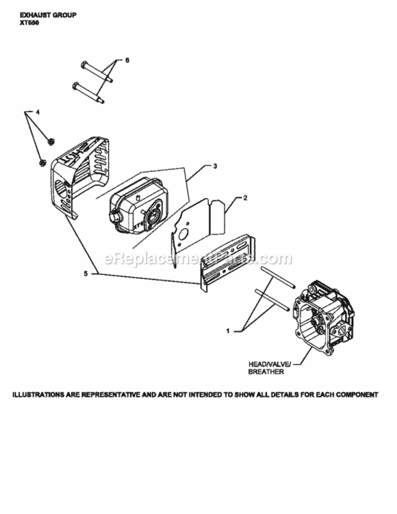 Exhaust Diagram and Parts List for XT650-3034  Kohler Engine