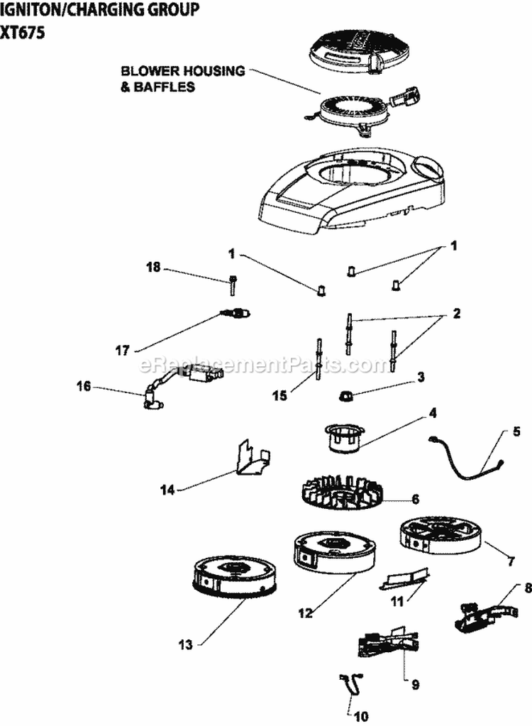 Page J Diagram and Parts List for XT675-0026  Kohler Engine