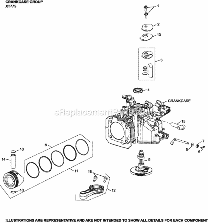 Crankcase_Group_Xt775-3023_Xt775 Diagram and Parts List for XT775-3023  Kohler Engine