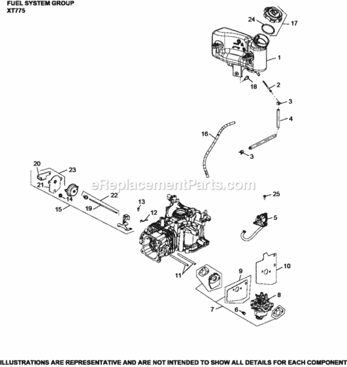 Fuel_System_Group_Xt775-3023_Xt775 Diagram and Parts List for XT775-3023  Kohler Engine