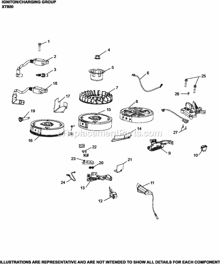 Page J Diagram and Parts List for XT800-2053  Kohler Engine