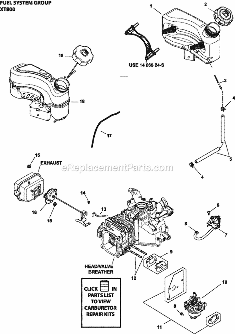 Page H Diagram and Parts List for XT800-2003  Kohler Engine