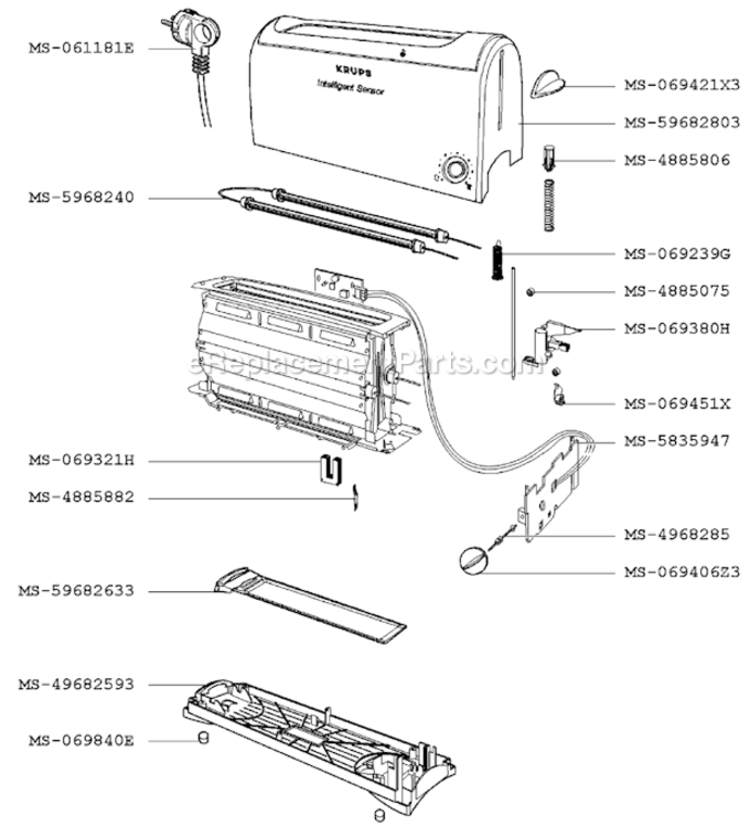 Page A Diagram and Parts List for F1667056(P)  Krups Toaster