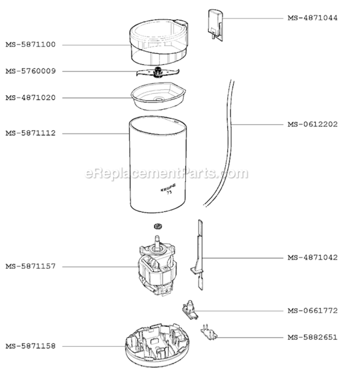 Page A Diagram and Parts List for F2037051(C)  Krups Coffee Grinder