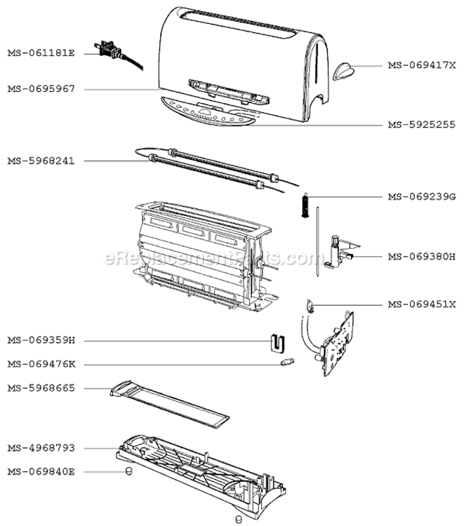 Page A Diagram and Parts List for F2267551(0)  Krups Toaster