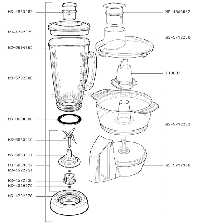Page B Diagram and Parts List for F2437051(0)  Krups Blender