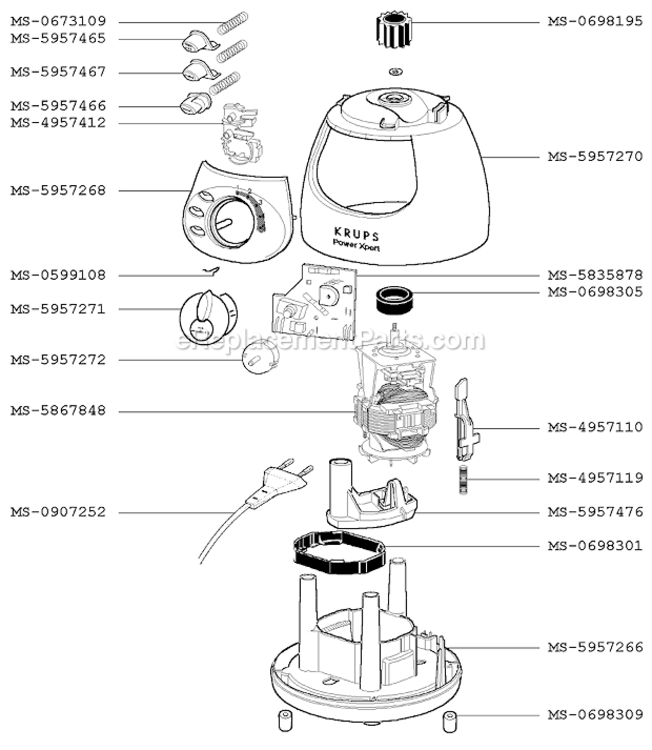 Page A Diagram and Parts List for F2507051M(0)  Krups Blender