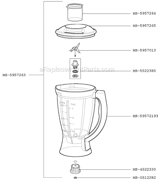 Page B Diagram and Parts List for F2507051M(0)  Krups Blender