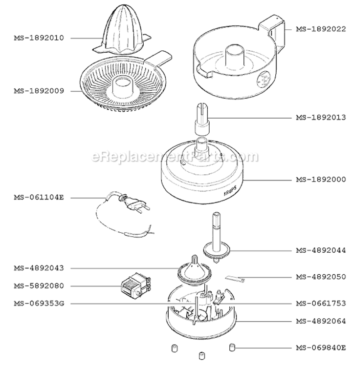 Page A Diagram and Parts List for F2927051(B)  Krups Juicer