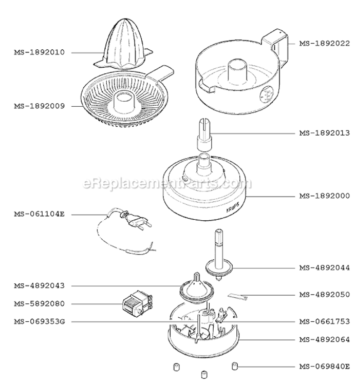 Page A Diagram and Parts List for F2927051H(B)  Krups Juicer