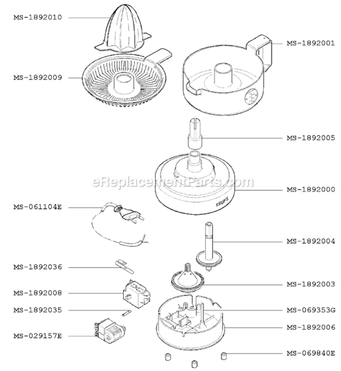 Page A Diagram and Parts List for F2937051(P)  Krups Juicer