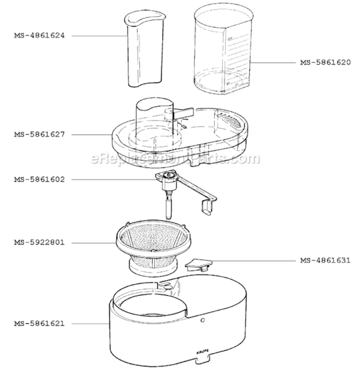 Page B Diagram and Parts List for F2947051(A)  Krups Juicer