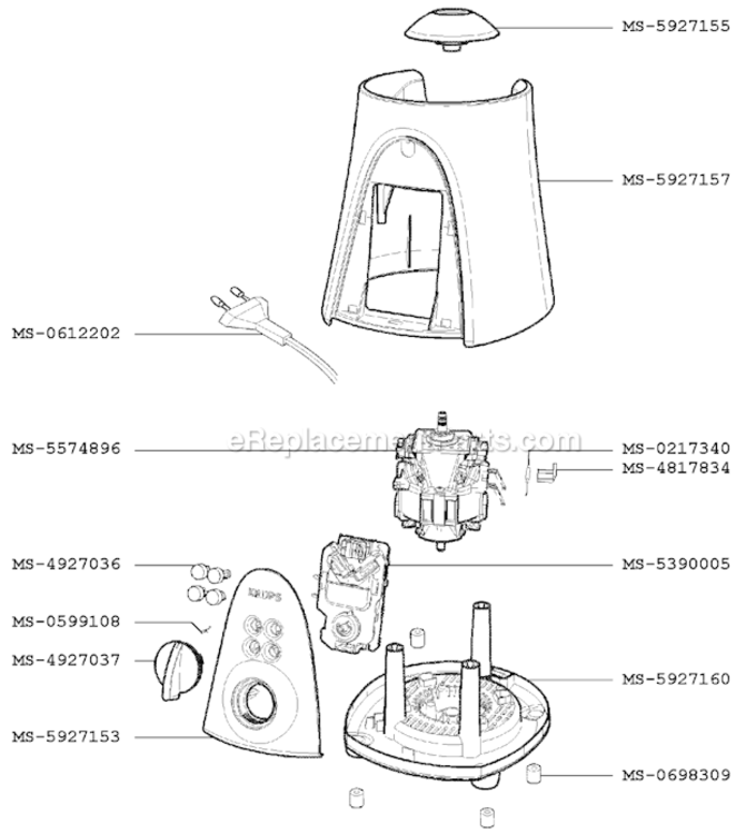 Page A Diagram and Parts List for F34411(0)  Krups Blender