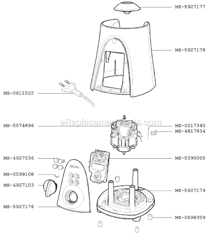 Page A Diagram and Parts List for F34413(0)  Krups Blender