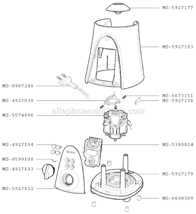 Page A Diagram and Parts List for F37411(1)  Krups Blender