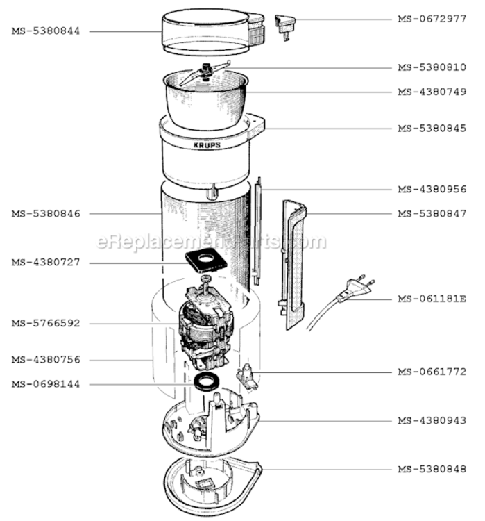 Page A Diagram and Parts List for F4087551(0)  Krups Coffee Grinder