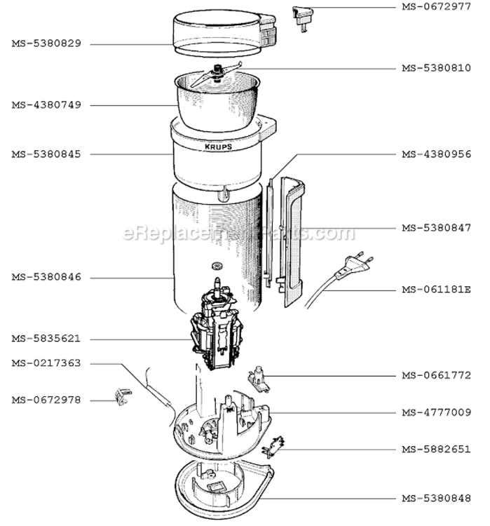 Page A Diagram and Parts List for F4087551F(Q)  Krups Coffee Grinder