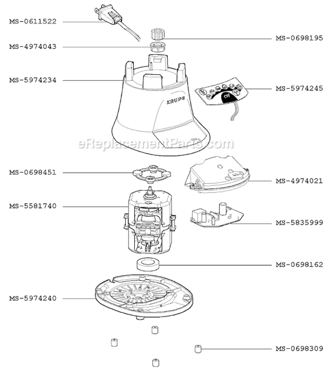 Page A Diagram and Parts List for F5744551F(0)  Krups Blender