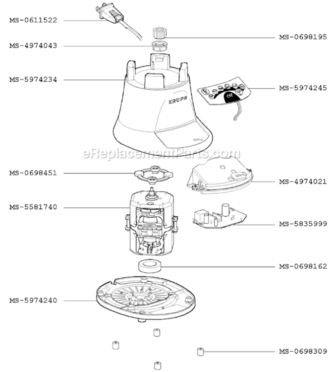 Page A Diagram and Parts List for F5744556(0)  Krups Blender