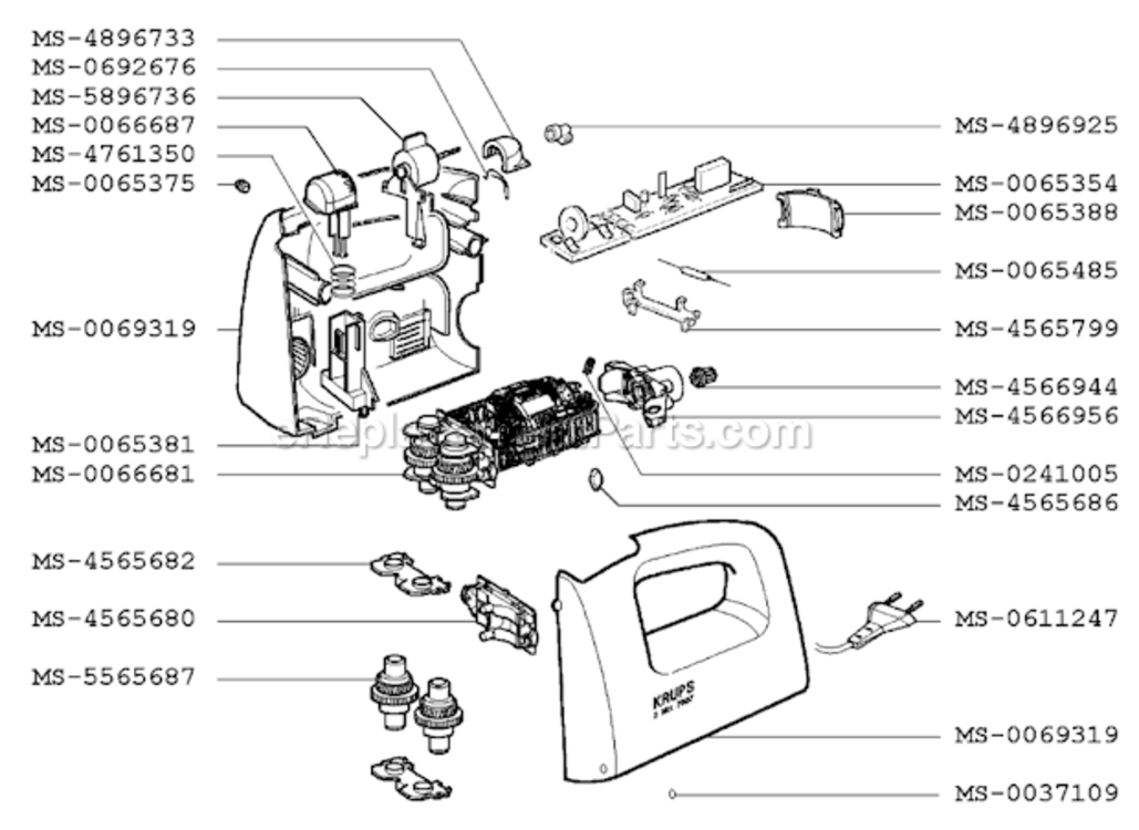 Page A Diagram and Parts List for F6137051(0)  Krups Mixer