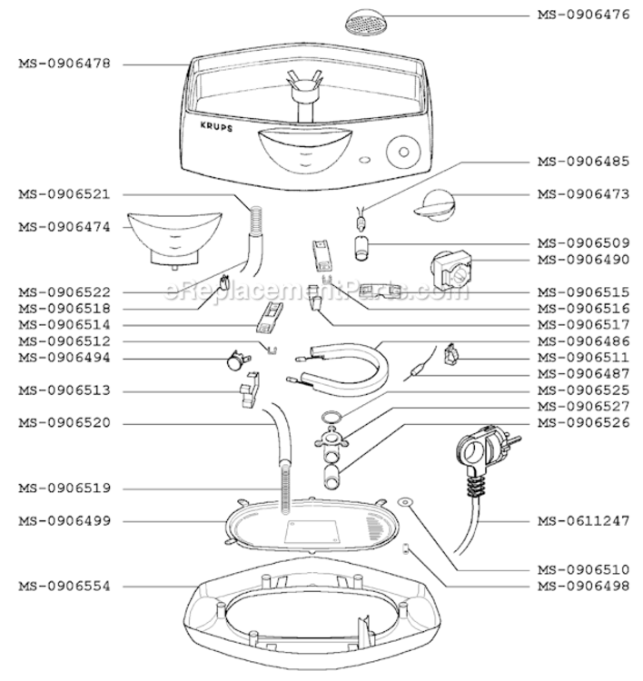 Page B Diagram and Parts List for 649-70  Krups Rice Cooker Steamer