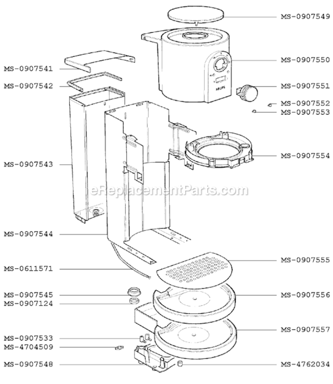 Page B Diagram and Parts List for F8824351(0)  Krups Coffee Maker