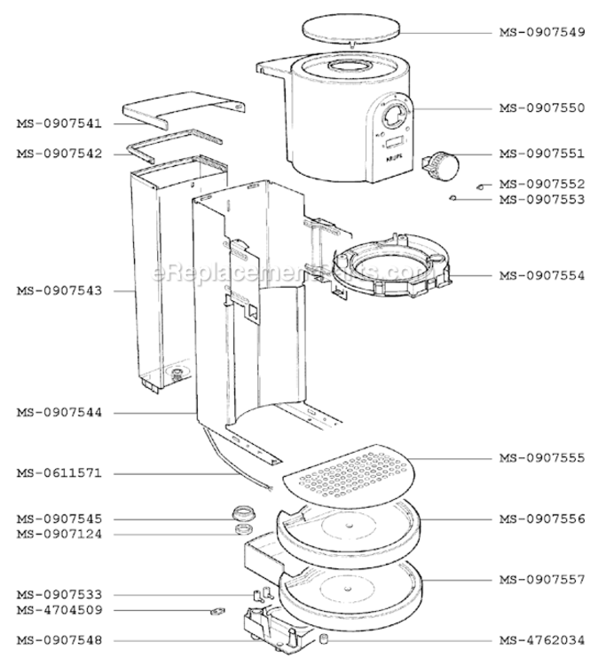 Page B Diagram and Parts List for F8824351D(0)  Krups Coffee Maker