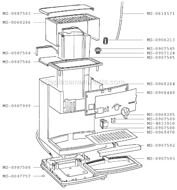 Page B Diagram and Parts List for F8854351(0)  Krups Coffee Maker