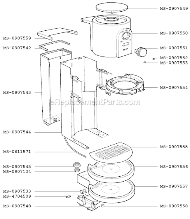 Page B Diagram and Parts List for F9894351D(0)  Krups Coffee Maker