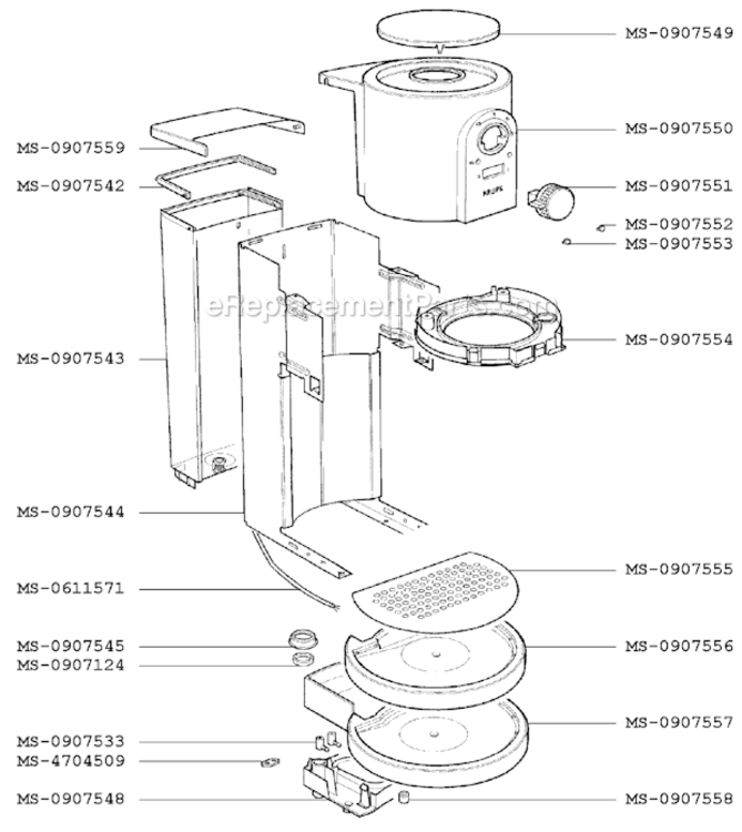 Page B Diagram and Parts List for F9894351F(0)  Krups Coffee Maker