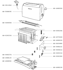 Page A Diagram and Parts List for F1557051E(0)  Krups Toaster